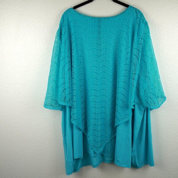 Catherines 6X Turquoise‎ Crochet Overlay Top Boho Poncho Style Plus Size - Picture 6 of 10